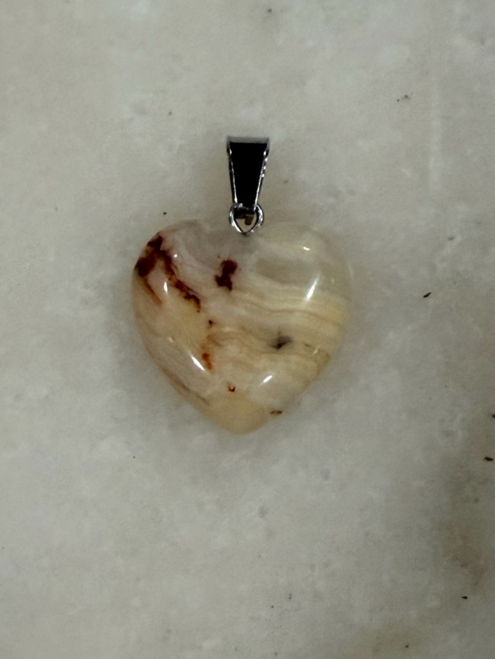 Heart-Shaped Cream and Brown Lace Agate Pendant